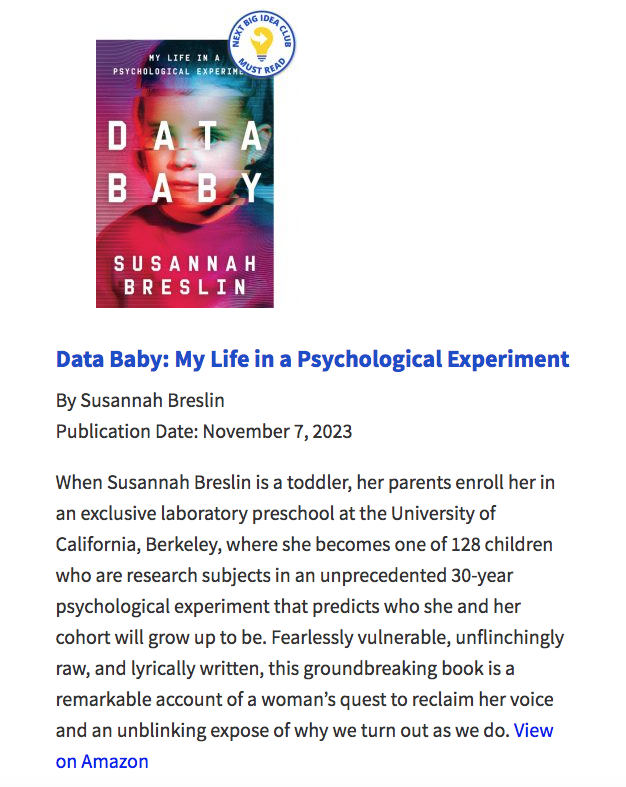 Data Infant Is a single of the Up coming Massive Strategy Club’s November 2023 Have to-Read Guides — SUSANNAH BRESLIN