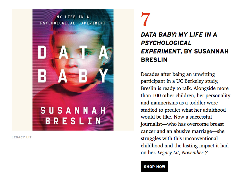 Facts Little one Is One of Alta Journal’s ‘11 New Books for November’ — SUSANNAH BRESLIN